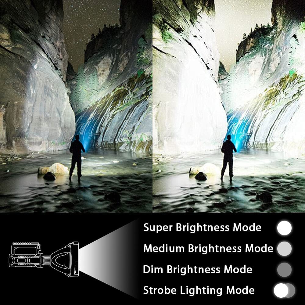 echargeable Spotlight Flashlight, High Lumens Handheld Spotlight,LED Searchlight with Shoulder Strap and USB Output for During Hurricane,Emergency, Storms, Outages,Hunting, Hiking, Camping