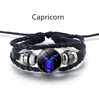 12 Constellation Men's and women's bracelet twelve constellation leather rope blue moonstone bracelet student hipster couple jewelry fashion men's models can be contracted and elongated