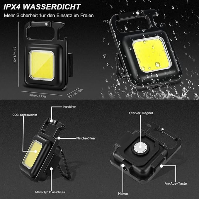 COB Keychain Work Light, Pocket Small Mini Flashlight Rechargeable Keyring Torch, Valentines Gifts for Him Boyfriend Men, Cool Tools for Auto, Repairing, Emergency