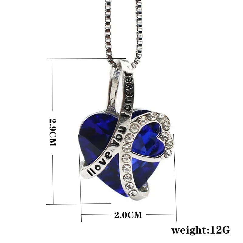 New Arrivals I Love You Forever Necklace, Everlasting Heart Birthstone Necklace, Heart Pendant Necklace For Women Exquisite Jewelry Blue Crystal Forever Love Charm Necklace Valentine's Day Gift