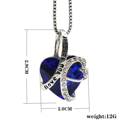 New Arrivals I Love You Forever Necklace, Everlasting Heart Birthstone Necklace, Heart Pendant Necklace For Women Exquisite Jewelry Blue Crystal Forever Love Charm Necklace Valentine's Day Gift