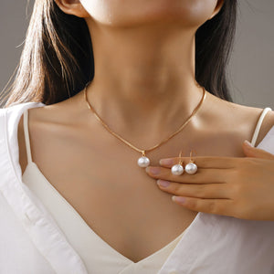 New Pearl Pendant Earrings Necklace Jewelry Set Women'S Fashionable And Versatile Light Luxury Temperament Jewelry