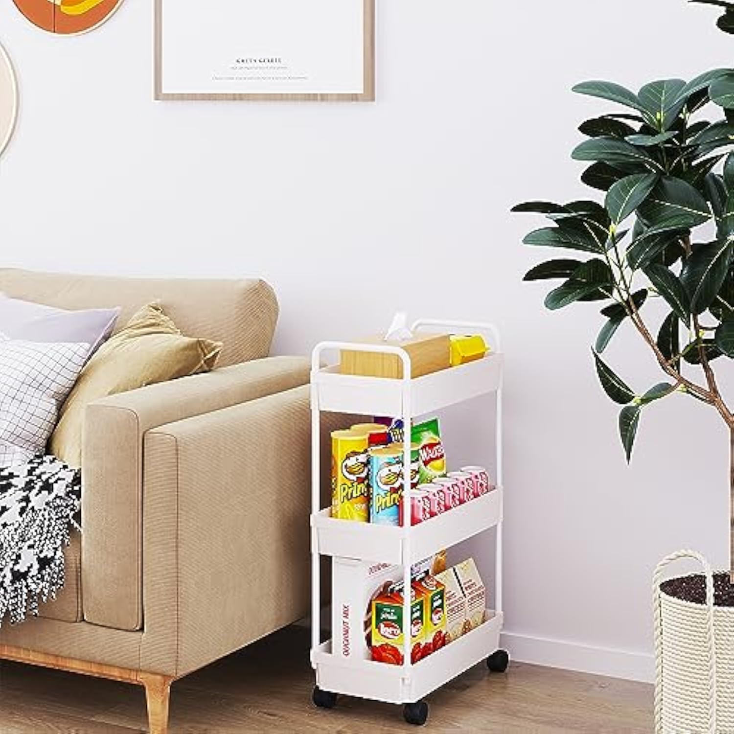 UPHUI 3 Layers Removable Storage Rack Mobile Multi-Functional Organizer Floor Standing Portable Storage Rack for Bathroom Kitchen