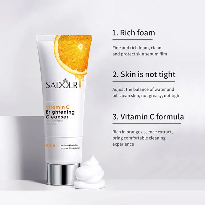 SADOER 3 in 1 Skin Care Set, Vitamin C Cream + Foaming Face Cleanser, Face Wash Cleanser + Face Brightening Vitamin C Essence