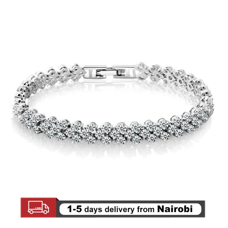 Luxury Roman Crystal Bracelets For Women Fashion Heart Chain Bracelets Rhinestone Bangle Bridal Jewelry Accessories