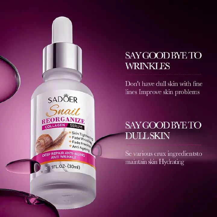 SADOER Snail Face Serum Collagen Firming Anti-Aging Moisturizing Like Vitamin C Serum, Best Anti-wrinkle , Fade Facial Freckle Skin Tightening Snail Serum