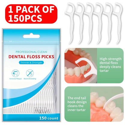 150pcs Dental Floss Sticks Dental Floss Picks High Elastic Smooth Dental Floss Interdental Brush Teeth Cleaning Oral Care Ultra-fine Sticks Family Pack Adult Dental Floss Safety Toothpicks