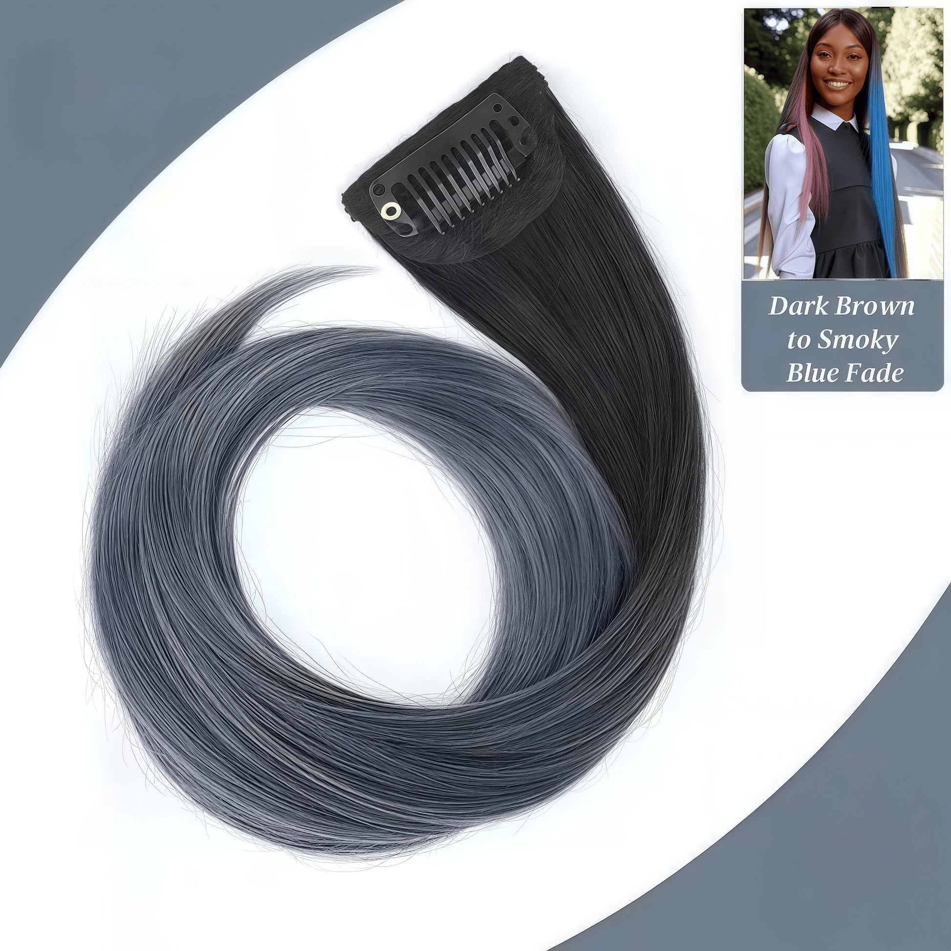 Synthetic Fiber Clip-in Underlight Extensions | Damage-Free Gradient Hair & Social-Ready Style (Church Ready, Smoky Blue Gradient, 20 Inch, Lightweight, Daily/Professional Use)