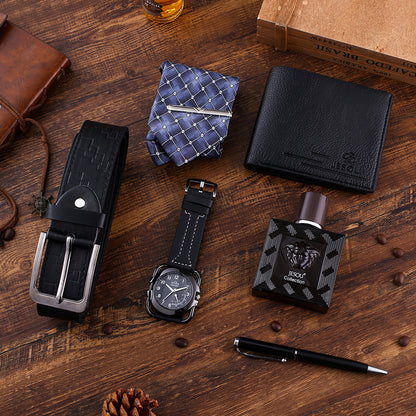 New 7Pcs/Set Men Watches Luxury Gifts Set Belt Tie Watch Wallet Perfume Cufflinks Pen Set Wallet Set Christmas Gift Valentines Gifts