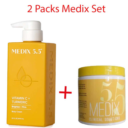 2 Packs Medix 5.5 Lotion + Cream VITAMIN C, GINGER & GINSENG BODY CREAM Anti-Aging, & Anti-Dark Spots Firming & Brightening Body Cream Moisturizes Removes Wrinkles & Dark Spots 500ml Body Creams