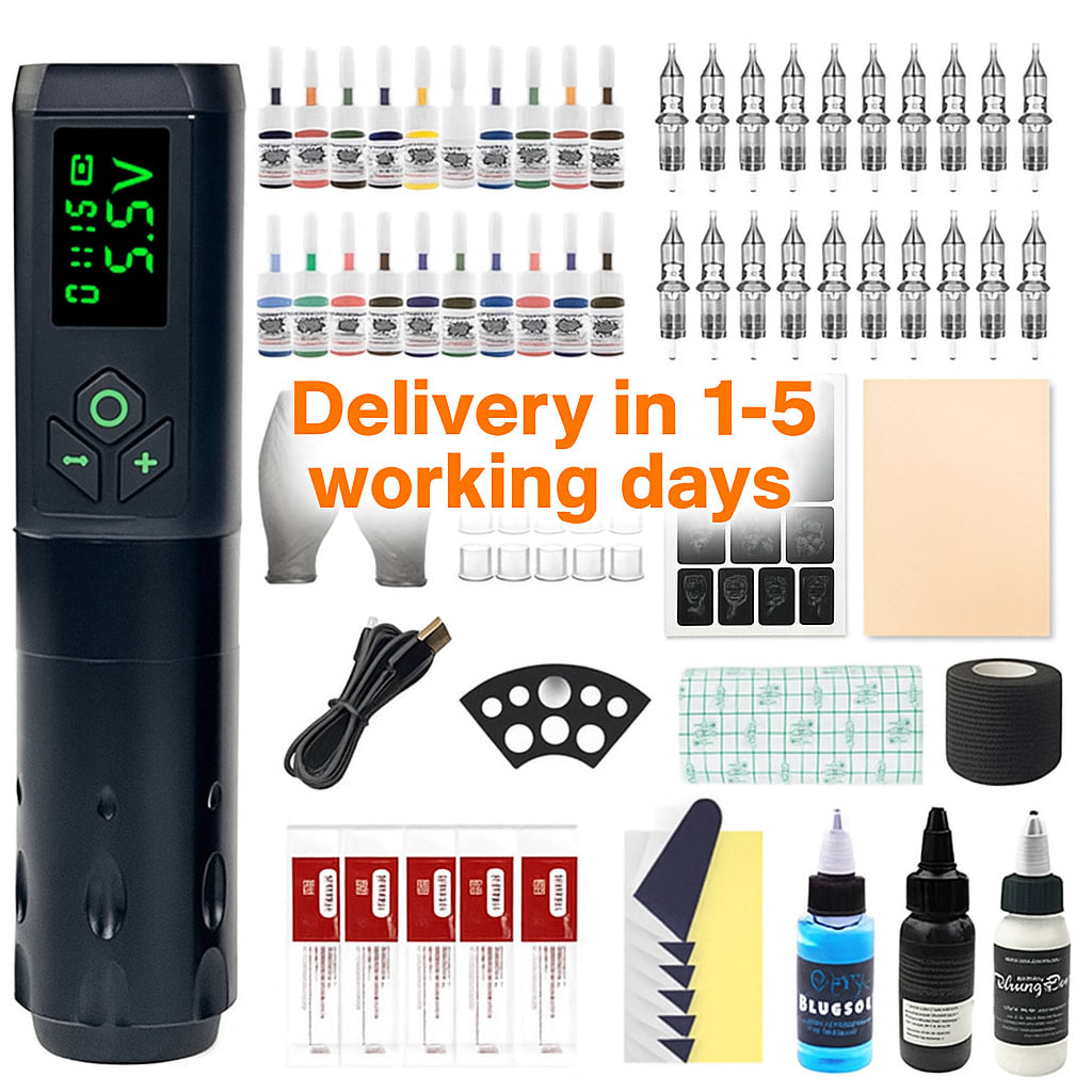 FF1 Model Portable Wireless Tattoo Pen Kit ,Professional Tattoo Machine Kit, Rotary Machine for Lining, Shading & Practice - Complete Tattooing Supplies Set