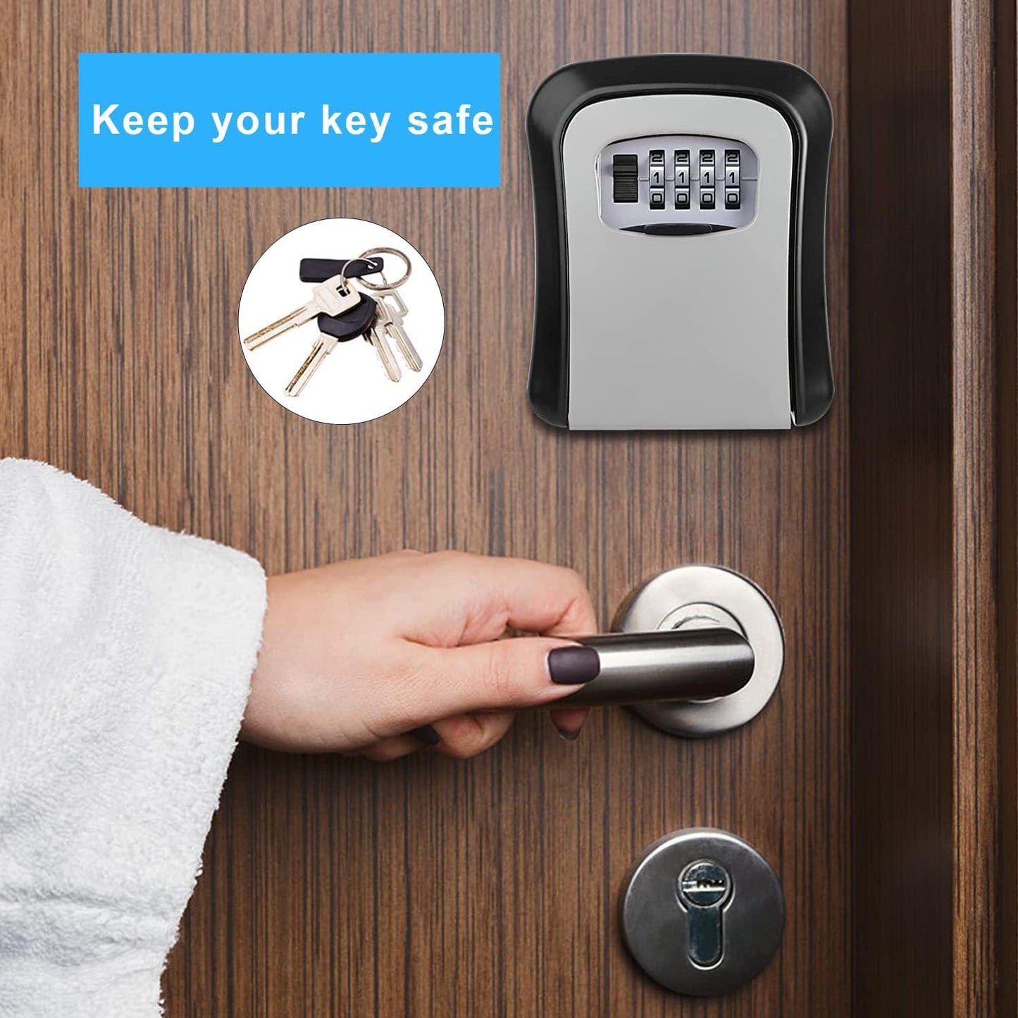 Key Lock Box Wall Mounted, 4 Digit Combination Lockbox for Outside, House Keys - 5 Keys Capacity, Key Safe Security Storage Lock Box for Indoor, Outdoor, Garage, Garden, Store