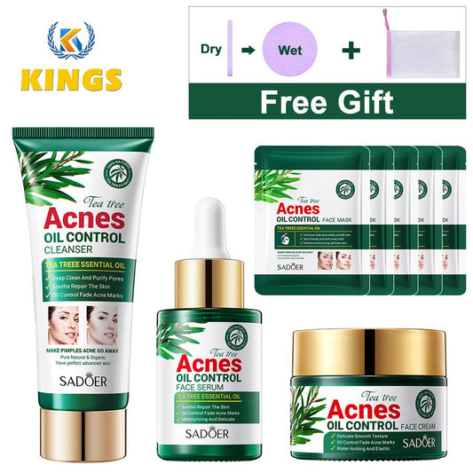 Tea Tree Acnes Oil Control Anti-Acne Gel Cleanser Face Cream Face Serum Facial Masks