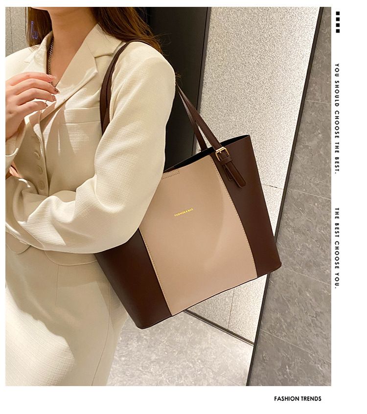 Ladies Shoulder Bag Women Handbags Tote Bag Large Capacity Color-Block PU Bag