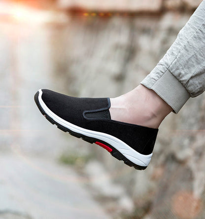 ASSKLO Large size classic Loafers rubber flats shoes Casual shoes Fashion Black laceless men canvas shoes Canvas Shoes Sneakers Low Top Black Shoes High Quality Generic Men's Athletic Shoes Motion