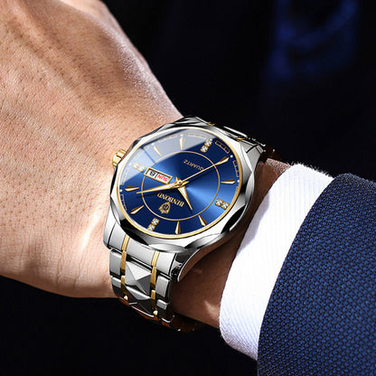 BINBOND Fashion Men's Watch Stainless Steel Top Brand Luxury Waterproof Men Double Calendar Quartz Watch
