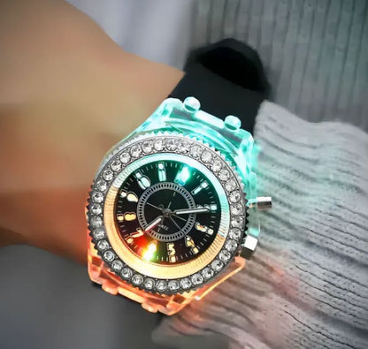 Glow-in-the-dark Watches For Men And Women Personality Rhinestone Led Fashion Male And Female Wrist Watch Student Couple Jelly Quartz Watch