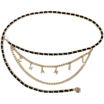 Retro Gold Small Fragrance Letter Waist Chain for Men's Versatile Decorative Dress, Jeans Belt, Women's Accessories New Style