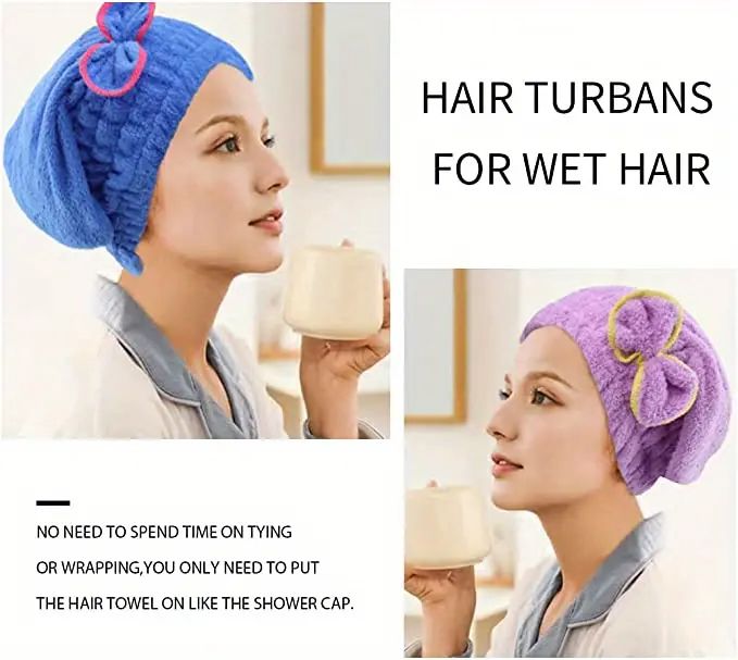 Super Absorbent Microfiber Hair Drying Cap for Fast Drying, Quick Dry Wrap Towel and Shower Cap for Girls and Women