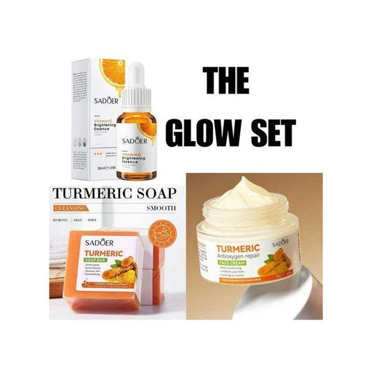 The Glow Set Kit Tumeric Soap,Vitamin C Brightening Serum And Moisturizing Tumeric Antioxygen Repair Cream