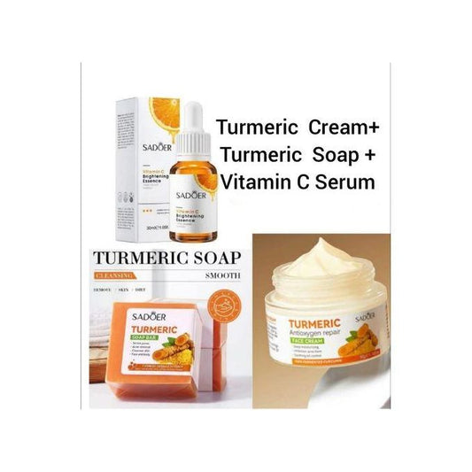 The Glow Set Kit Turmeric Soap,Vitamin C Brightening Serum and Moisturizing Tumeric Antioxygen Repair Cream