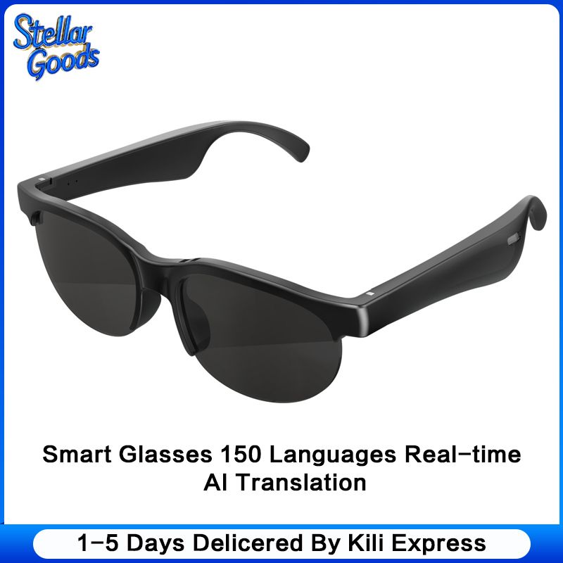 Smart Glasses 150 Languages Real-time AI Translation, Binaural Wireless Stereo Smart Bluetooth Headset Glasses with Wireless HD Sun Protection Sunglasses for Outdoor Sports, Running and Cycling