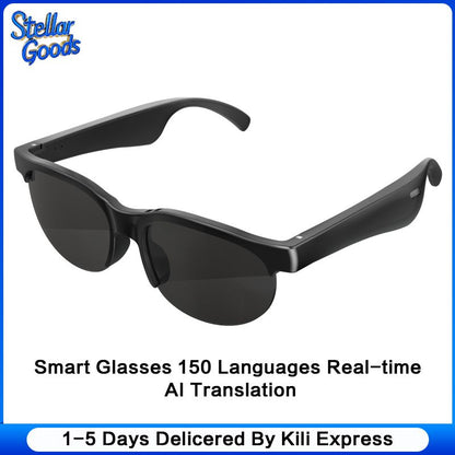 Smart Glasses 150 Languages Real-time AI Translation, Binaural Wireless Stereo Smart Bluetooth Headset Glasses with Wireless HD Sun Protection Sunglasses for Outdoor Sports, Running and Cycling