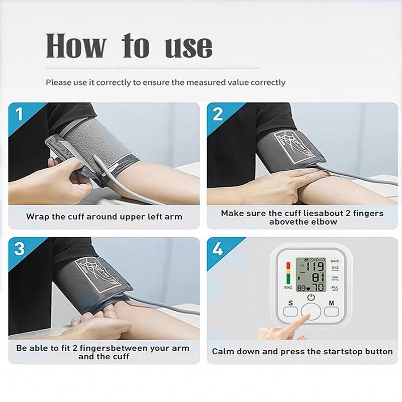 Upper Arm Blood Pressure Monitor LCD Digital Automatic Tonometer