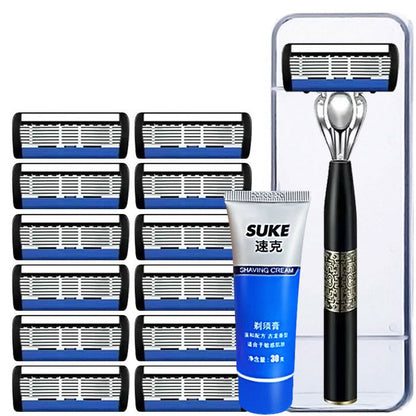 Men Shaver Razor Barber Tools Facial Hair Razor 7 Layers Blades High Quality Antique Shaving Knife Shaver With Replacement Head