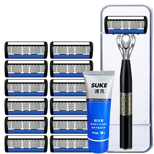 Men Shaver Razor Barber Tools Facial Hair Razor 7 Layers Blades High Quality Antique Shaving Knife Shaver With Replacement Head