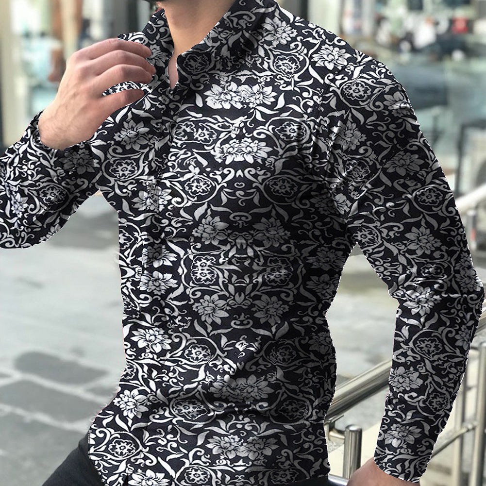 Shirts This Year's Popular Minority Design High-grade Men's Floral Shirt Style Large Stand Collar Long-sleeve Printing
