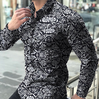 Shirts This Year's Popular Minority Design High-grade Men's Floral Shirt Style Large Stand Collar Long-sleeve Printing