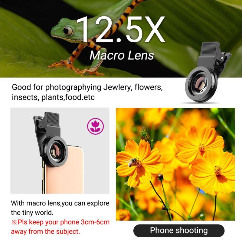 Wide-Angle Lens Distortionless 12.5x Macro 2-In-1 Selfie Phone External Lens