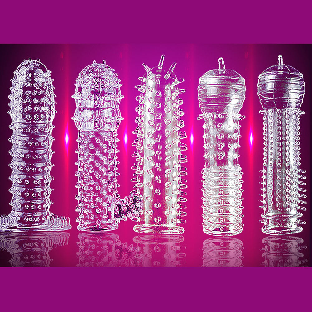 5pcs Pack Penis Sleeves Cock Enlarger Extender Delayed Ring Silicone Condom Sex Toys for Men