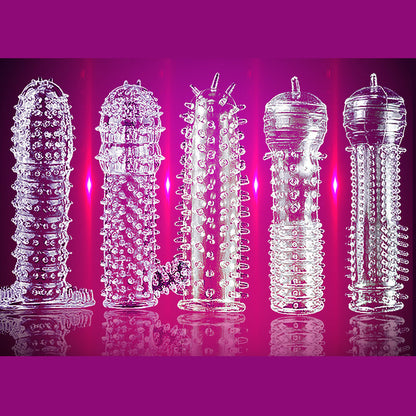 5pcs Pack Penis Sleeves Cock Enlarger Extender Delayed Ring Silicone Condom Sex Toys for Men