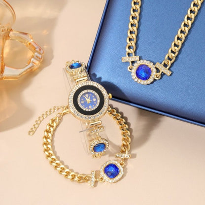 3 Pcs Set Women's Watch Inlaid Love Diamond Small dial Luxury Brand Temperament Bracelet Watch With Necklace Bracelet + Box