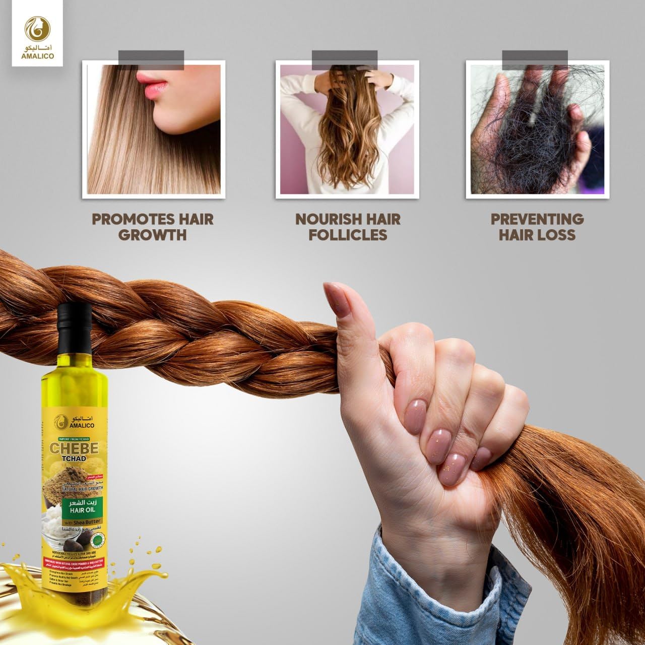 Chebe Oil for Hair Growth with SHEA BUTTER - Ready-to-Use Authentic African Chebe Powder for Hair Growth, Shea Butter, Palm Oil, Almond Oil, Olive Oil, Ostrich Oil (130ml)