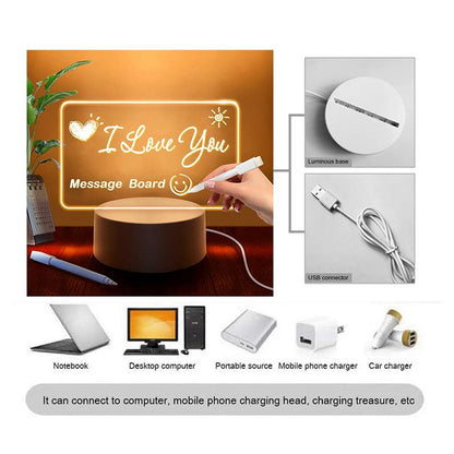Note Board Creative Led Night Light Erasable Write Message Board Holiday USB Light Transparent Luminous Acrylic Light Gift For Children Girlfriend Decoration Night Lamp Calendar Desktop Ornaments