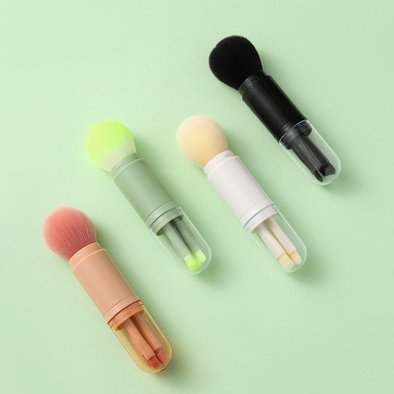Four in one combination set Multi functional retractable powder brush, portable makeup brush, travel powder blusher brush, four in one makeup brush, beauty tool