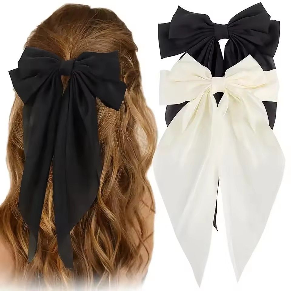 Elegant Large Bow Ribbon Hair Clip For Women Girl Sweet Headbands Soft Satin Hairpin Hairgrip Fashion Hair Accessories Solid Color Ponytail Clip
