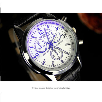 Men Leather Watch Man Luxury Quartz Stainless Steel PU Leather Strap Wrist Watches Mens Wristwatch For Male Fashion Business Blue-Ray Life Waterproof Analog Valentine Christmas New Year Gift