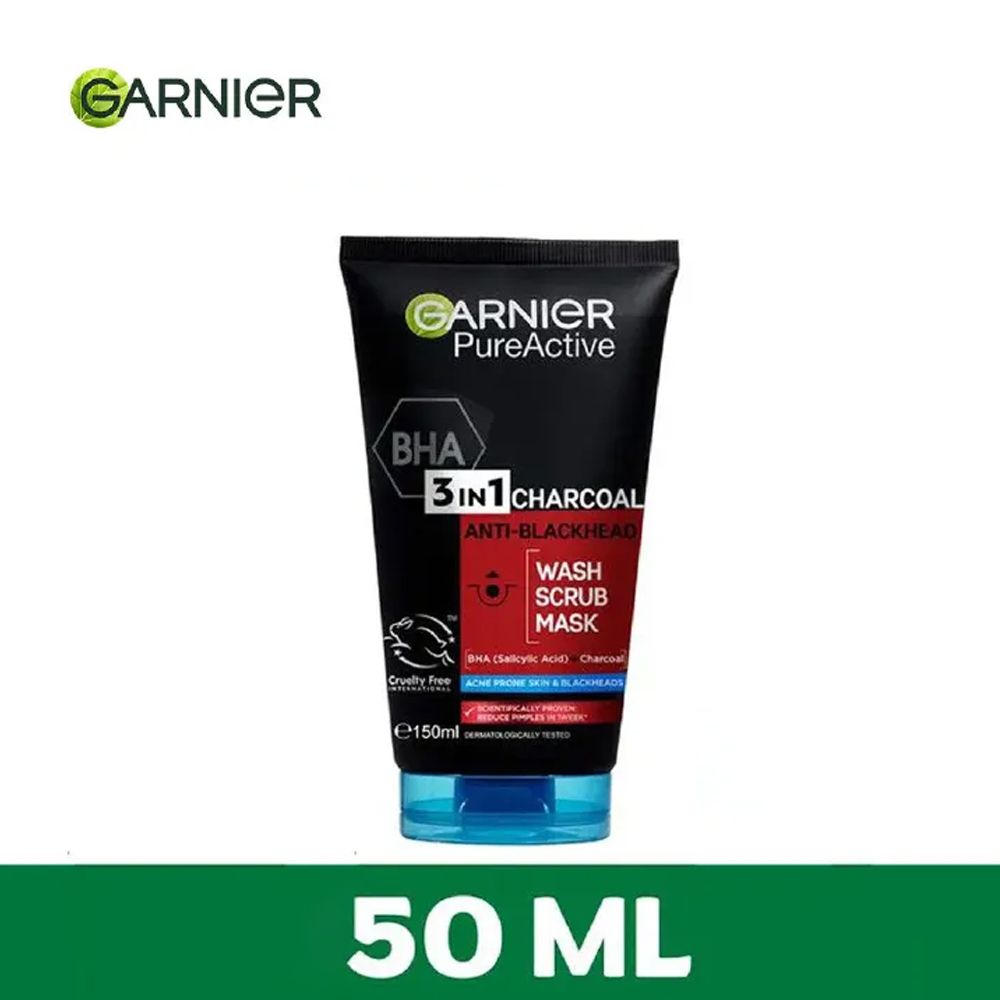 【Hot Deal】Garnier Pure Active 3 In1 Charcoal Anti Blackhead Mask Wash Scrub -50ml