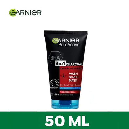 【Hot Deal】Garnier Pure Active 3 In1 Charcoal Anti Blackhead Mask Wash Scrub -50ml