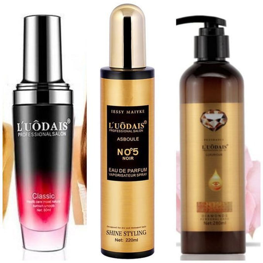 3 in 1 L'Uodais Hair Repair Oil Serum + NO°5 Noir + Curl Keeper Spray Smoothing Damaged Hair Treatment & Scalp Care Product Hair Fragrance Spray For Women