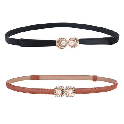2pcs Pearl Buckle Belt New style women's belts women's elastic belts fashionable elastic pearl button coat dress versatile accessories
