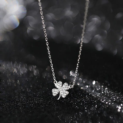 Korean Cold Style Necklace Silver Four-Leaf Clover Necklace Women's Niche Light Luxury New Lucky Leaf Pendant Necklace