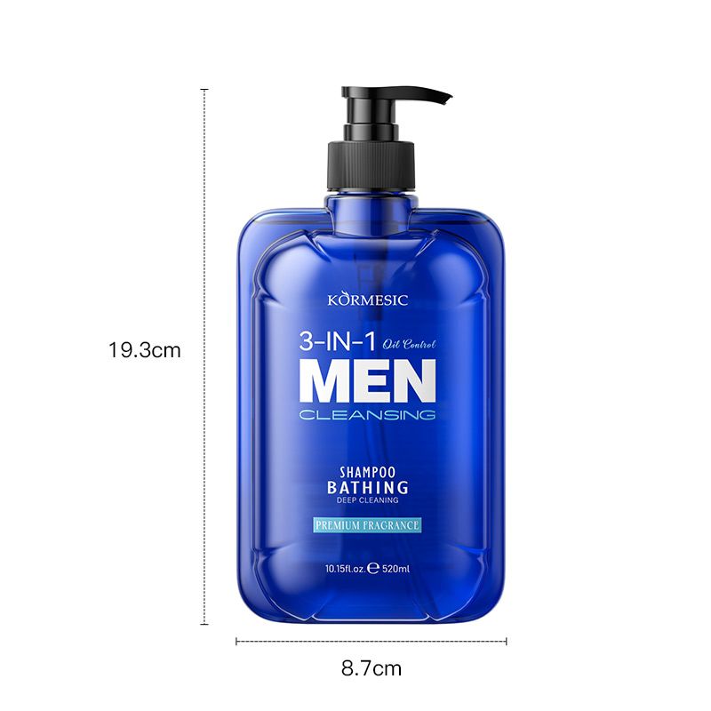 520ml Men's 3-in-1 Shower Gel, Shampoo & Face Wash | Multi-Purpose Body Wash with Micron-Level Foam to Eliminate Stickiness & Sweat Odor for Soft, Smooth Skin Oil control