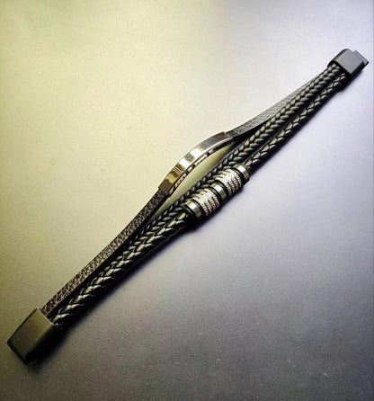 Trendy Leather Bracelets For Men Stainless Steel Bracelet 21CM Multilayer Braided Rope Bracelets for Male Jewelry Gifts