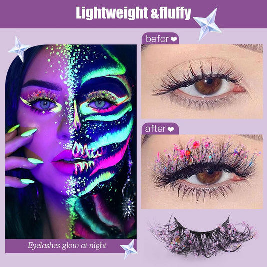 Hot selling luminous sequins women's fake eyelashes European and American 7 pairs stage makeup color sequins girl glitter eyelashes