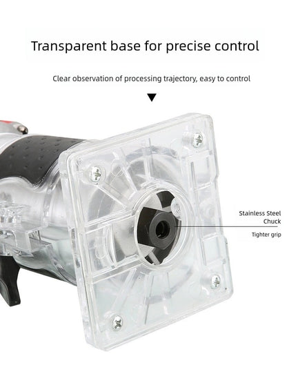 800W woodworking Electric trimmer, compact woodworking planer tools, Electric edger, Electric router, manual wood trimmer with 15 1/4 "drill bit sets, edge and roller guide rails